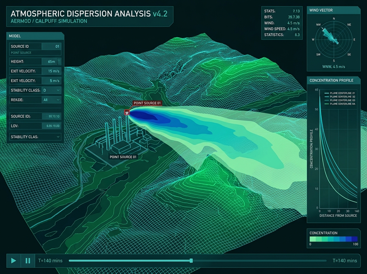 Mapa de dispersão e pluma atmosférica